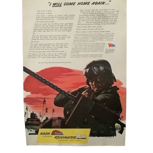 Vintage 1943 Nash Kelvinator Will Come Home Again Ad Advertisement - Picture 3 of 4